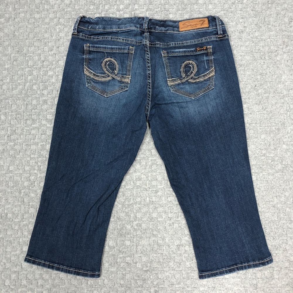Seven7 Capri Jeans Womens 10 Blue Mid Rise Distressed Embroidered Stretch Denim - Picture 2 of 13